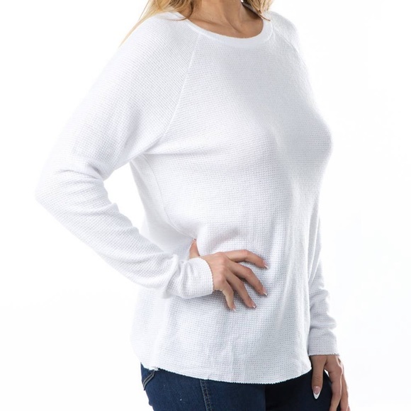 White long sleeve waffle top - Picture 4 of 5